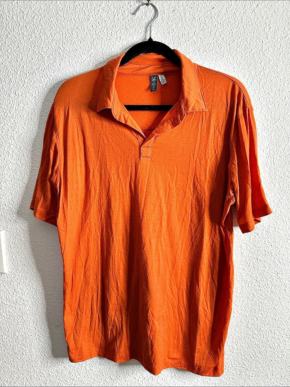 ibex Short Sleeve Wool Polo in Orange Size Medium